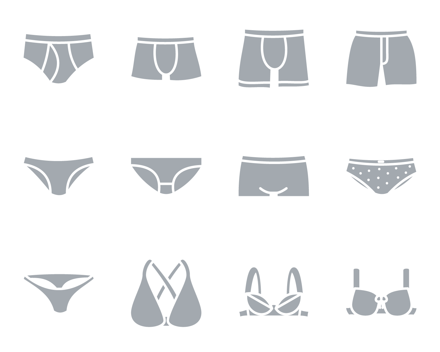 Piktogramme für Unterwäsche
